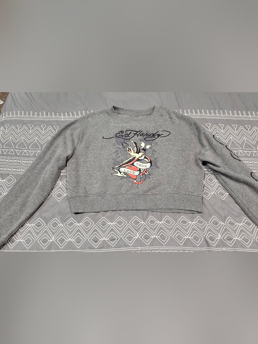 Ed Hardy Cropped Crewneck Iconic Tattoo Sweatshirt Size Large